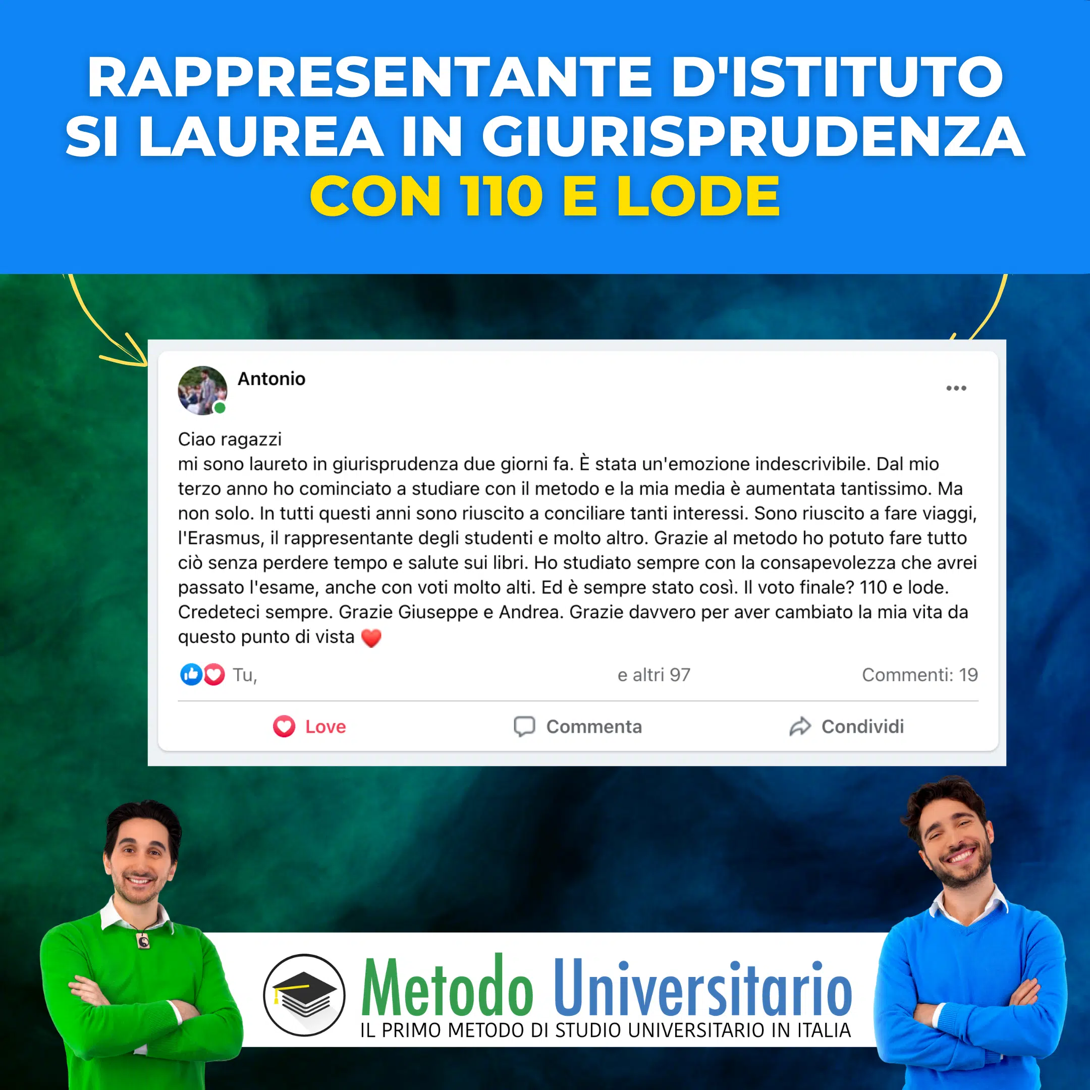 Rappresentante d'Istituto si laurea in Giurisprudenza con 110 e Lode